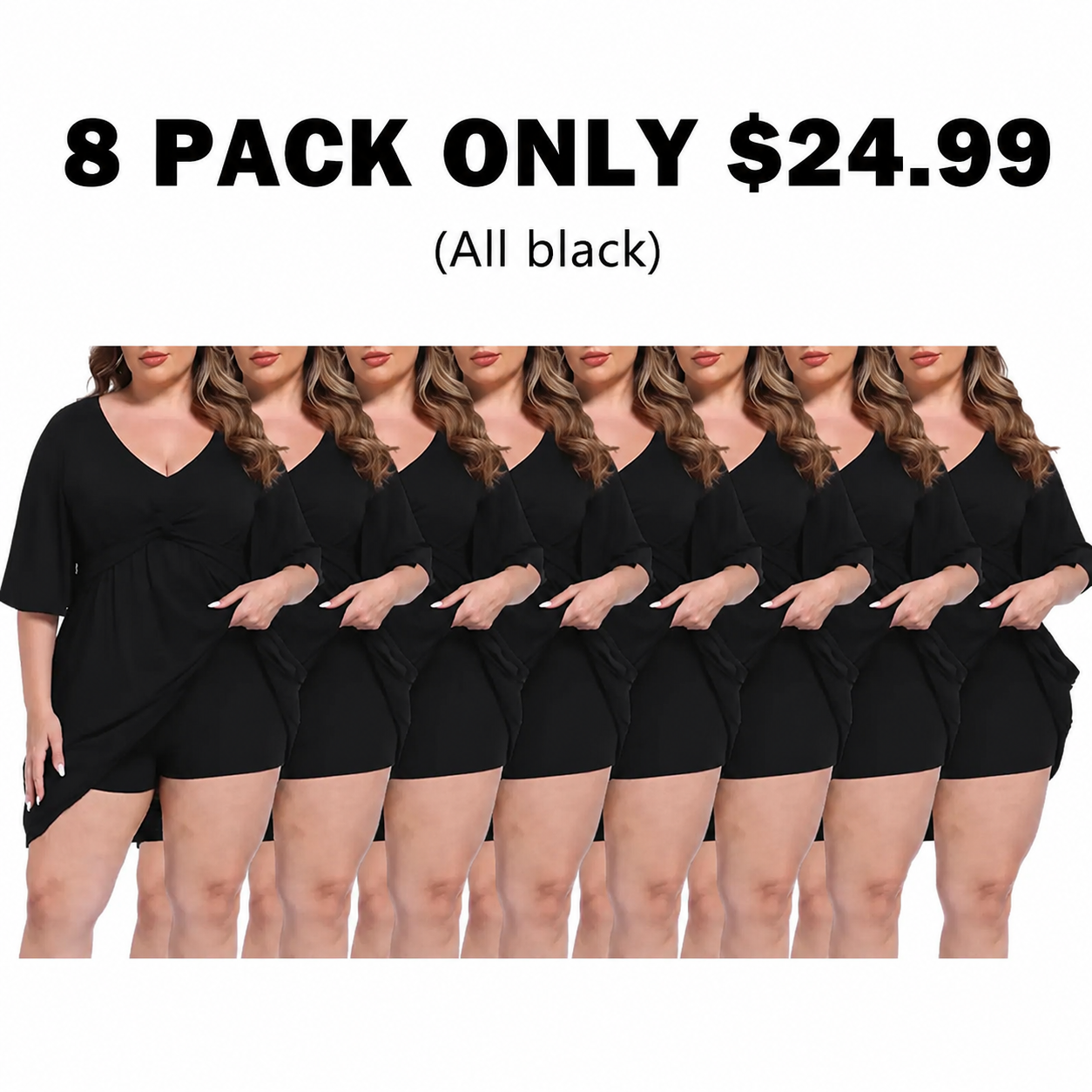✨Women Plus Size V-Neck Tie Waist Romper Dress With Built-In Anti-Chafing Shorts✨