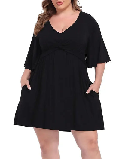 ✨Women Plus Size V-Neck Tie Waist Romper Dress With Built-In Anti-Chafing Shorts✨