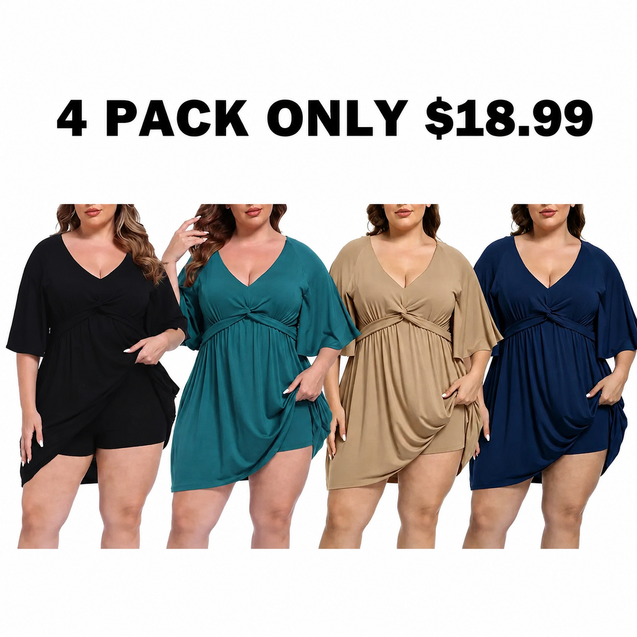 ✨Women Plus Size V-Neck Tie Waist Romper Dress With Built-In Anti-Chafing Shorts✨