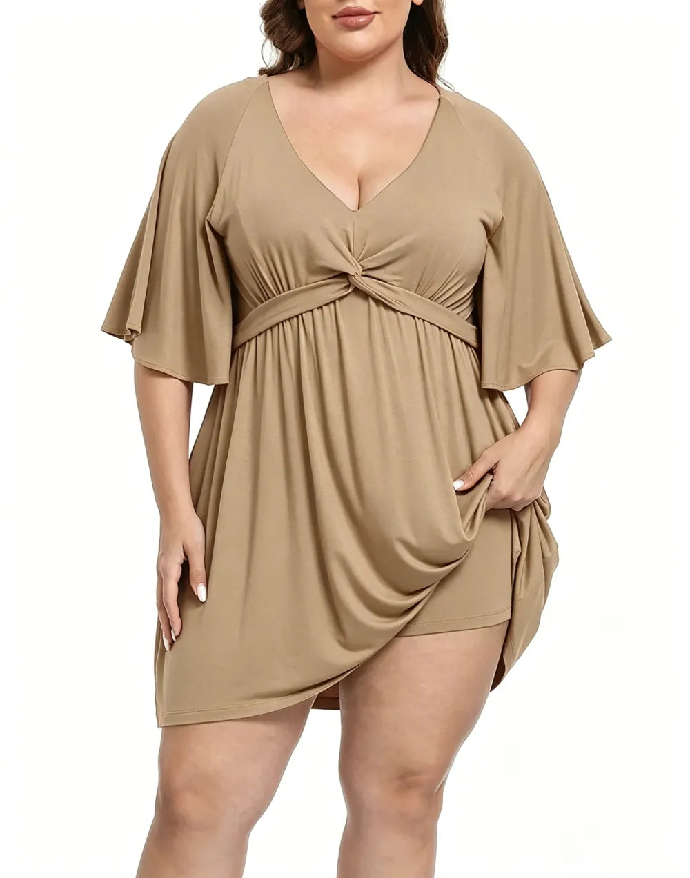 ✨Women Plus Size V-Neck Tie Waist Romper Dress With Built-In Anti-Chafing Shorts✨