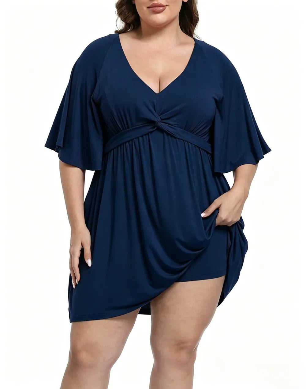 ✨Women Plus Size V-Neck Tie Waist Romper Dress With Built-In Anti-Chafing Shorts✨