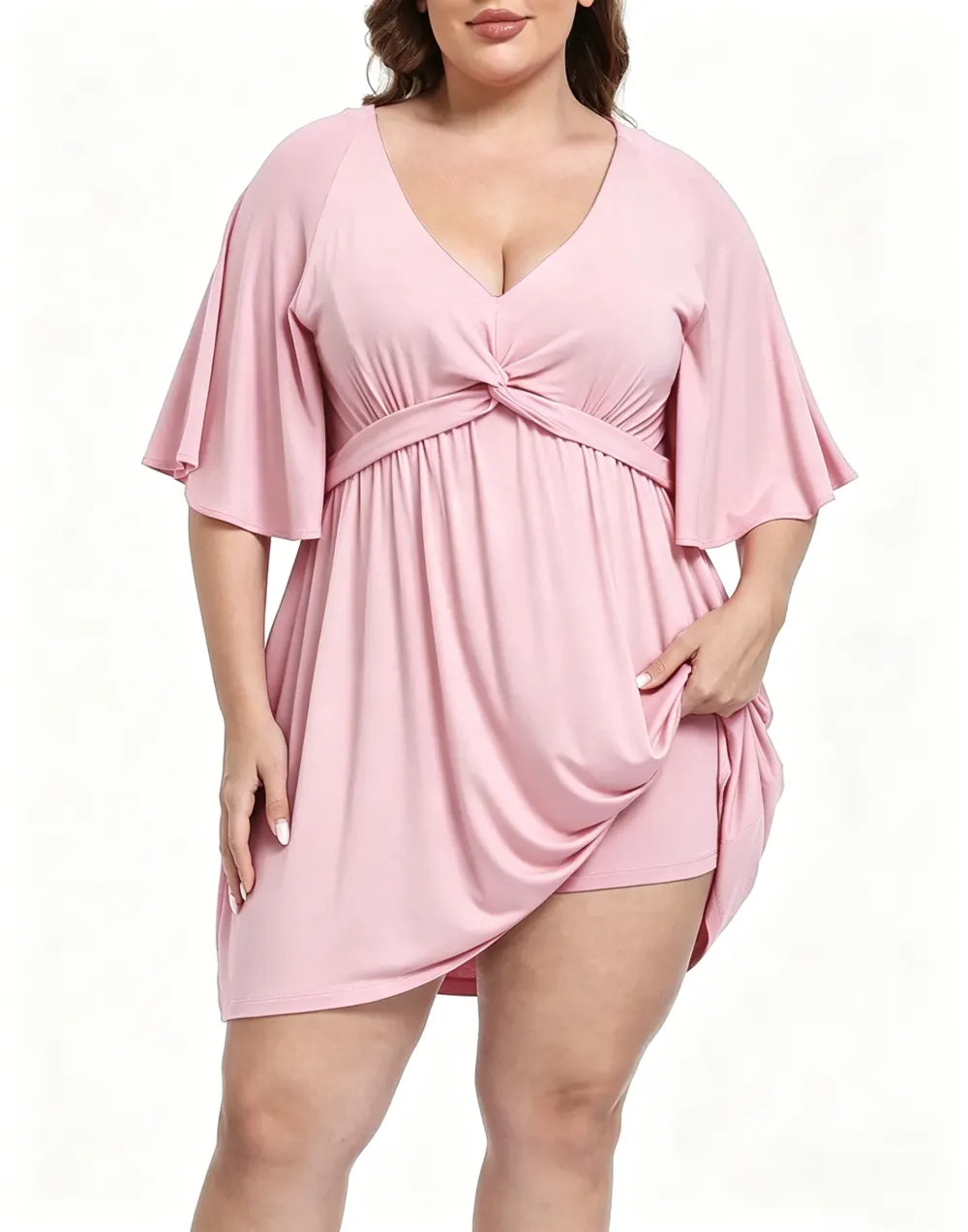 ✨Women Plus Size V-Neck Tie Waist Romper Dress With Built-In Anti-Chafing Shorts✨