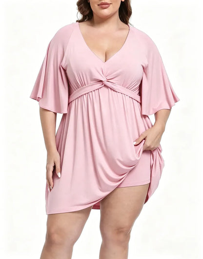 ✨Women Plus Size V-Neck Tie Waist Romper Dress With Built-In Anti-Chafing Shorts✨